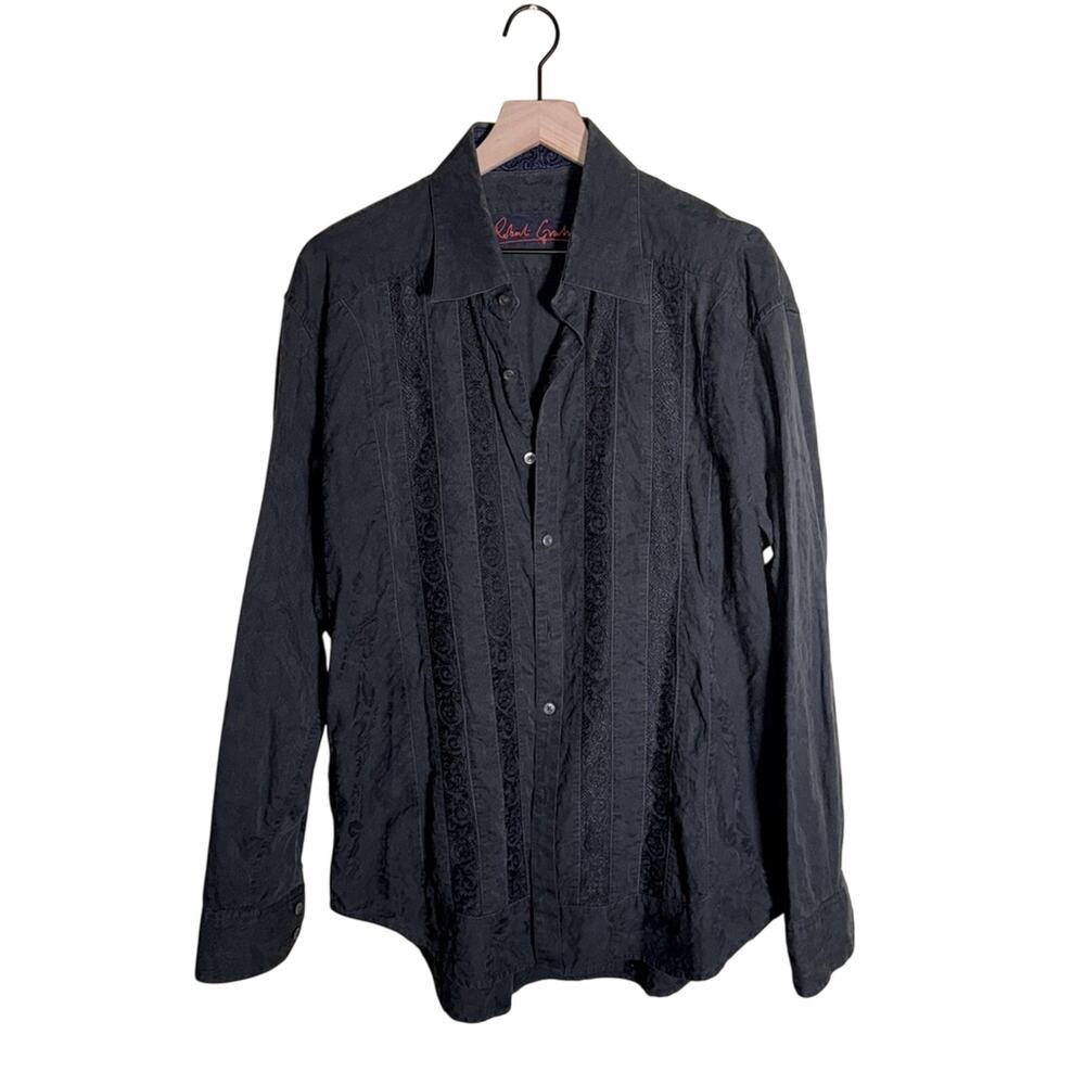 ROBERT GRAHAM all black embroidered western style button up XL